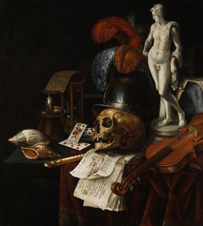 Vanitas Still Life with Skull and Playing Cards by Jan Fris